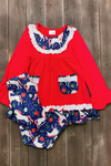 Unicorn on red tunic and navy leggings. CKTZ-012444WEN