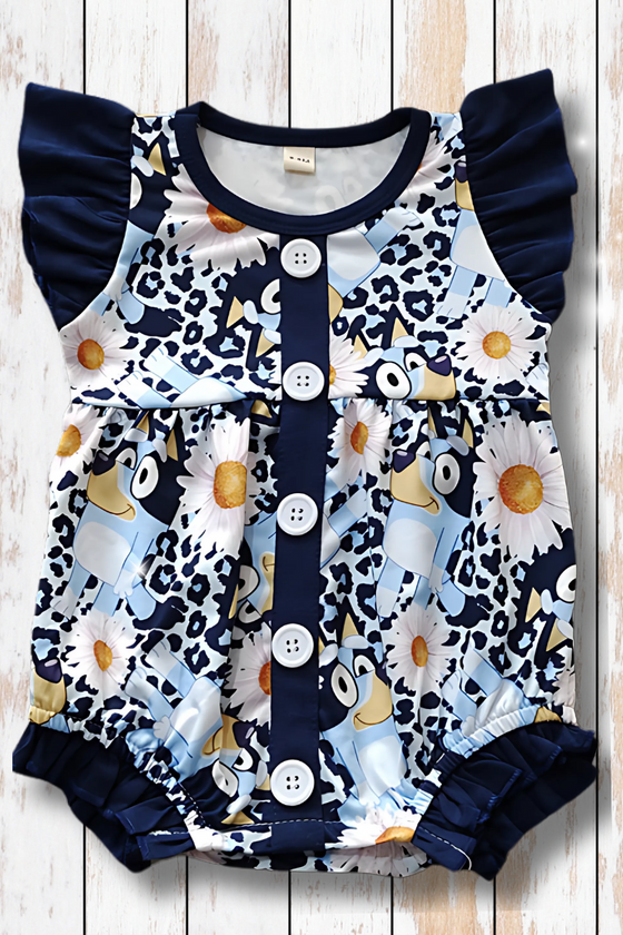 Blue* angel sleeve & ruffle hem baby romper. SR101703-SOL