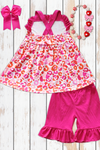 Fuchsia & orange animal printed tunic & fuchsia shorts. GSSO101704-AMY