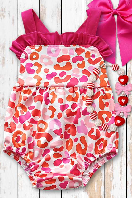 Fuchsia & Orange animal print baby romper. SR101701-SOL