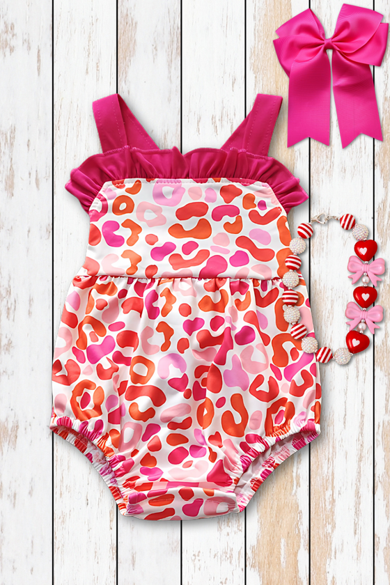 Fuchsia & Orange animal print baby romper. SR101701-SOL