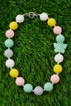 PASTEL COLORS BUBBLE GUM NECKLACE W/ SIDE BUTTERFLY PENDANT. (3PCS/$15.00) ACG25113012