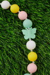 PASTEL COLORS BUBBLE GUM NECKLACE W/ SIDE BUTTERFLY PENDANT. (3PCS/$15.00) ACG25113012