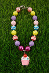 MULTI-COLOR BUBBLE NECKLACE WITH CUPCAKE PENDANT.. (3PCS/$15.00) ACG251323004