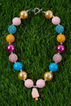 MULTI-COLOR BUBBLE GUM NECKLACE W/ POPSICLE PENDANT. (3PCS/$15.00) ACG25133011