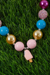 MULTI-COLOR BUBBLE GUM NECKLACE W/ POPSICLE PENDANT. (3PCS/$15.00) ACG25133011