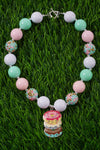 PASTEL TONE BUBBLE GUM NECKLACE W/ STACKED DONUT PENDANT. (3PCS/$15.00) ACG25113023