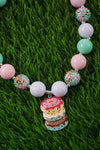 PASTEL TONE BUBBLE GUM NECKLACE W/ STACKED DONUT PENDANT. (3PCS/$15.00) ACG25113023