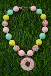 MULTI-COLOR BUBBLE GUM BEAD NECKLACE W/ DONUT PENDANT. (3PCS/$15.00) ACG25113028