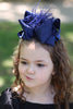 NAVY BLUE 7.5" WIDE DOUBLE LAYER FEATHER HAIR BOWS. 4PCS/$10.00 BW-370-F