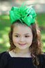 CLASSICAL GREEN FEATHER HAIR BOW 7.50" WIDE 4PCS/$10.00 BW-579-F