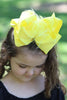 LEMON 7.5" WIDE  DOUBLE LAYER FEATHER HIAR BOWS. 4PCS/$10.00 BW-640-F