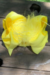 LEMON 7.5" WIDE  DOUBLE LAYER FEATHER HIAR BOWS. 4PCS/$10.00 BW-640-F