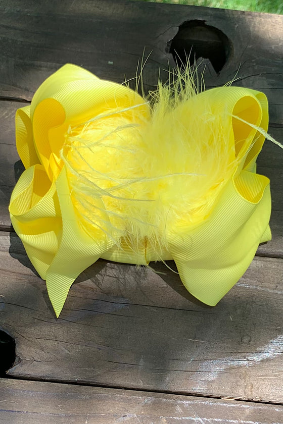 LEMON 7.5" WIDE  DOUBLE LAYER FEATHER HIAR BOWS. 4PCS/$10.00 BW-640-F