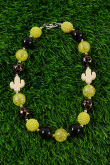  YELLOW & BLACK BUBBLE GUM BEAD NECKLACE W/ CACTUS SIDE PENDANTS. 3PCS/$15.00 ACG15153014