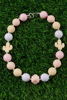  YELLOW & PINK BUBBLE GUM BEAD NECKLACE W/ CACTUS SIDE PENDANTS. 3PCS/$15.00 ACG15153016