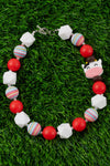 RAINBOW BEAD & RED BUBBLE GUM BEAD NECKLACE W/ COW SIDE PENDANT. 3PCS/$15.00 ACG15153011