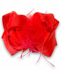 POPPY RED FEATHER HAIR BOW. 7.5" WIDE 4PCS/$10.00 BW-235-F