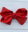 7.5"WIDE RED  SEQUINS HAIR BOW 5PCS/$10.00  BW-250-SQ