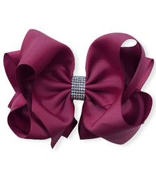  WINE RHINESTONE HAIR BOW, 6.5"WIDE 5PCS/$10.00 BW-275-S