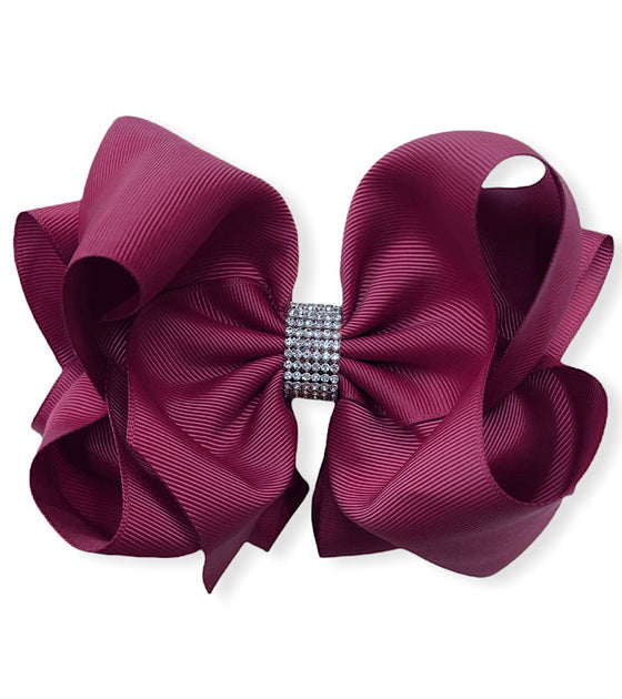 WINE RHINESTONE HAIR BOW, 6.5"WIDE 5PCS/$10.00 BW-275-S