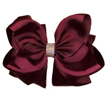  BURGUNDY RHINESTONE HAIR BOW, 6.5" WIDE 5PCS/$10.00 BW-277-S