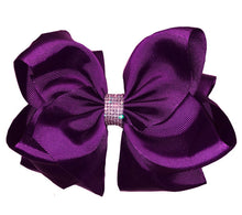  PLUM RHINESTONE HAIR BOW, 6.5" WIDE 5PCS/$10.00 BW-285-S