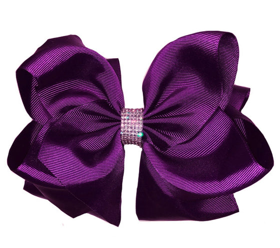 PLUM RHINESTONE HAIR BOW, 6.5" WIDE 5PCS/$10.00 BW-285-S