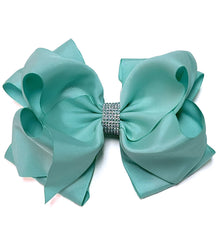  MISTY TURQUOISE RHINESTONE HAIR BOW , 6.5" WIDE 5PCS/$10.00  BW-317-S