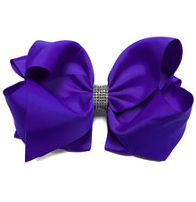  COBALT RHINE STONE HAIR BOW 6.5" WIDE 5PCS/$10.00 BW-329-S