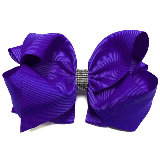 COBALT RHINE STONE HAIR BOW 6.5" WIDE 5PCS/$10.00 BW-329-S