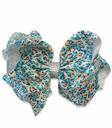  7.5" WIDE BLUE CHEETAH PRINTED HAIR BOWS. 4PCS/$10.00 BW-DSG-263