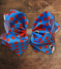 RED CRAB PRINTED ON BLUE HAIR BOWS. (7.5" WIDE DOUBLE LAYER) 4PCS/$10.00 BW-DSG-417