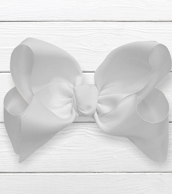 WHITE 7.5" WIDE HAIR BOW 12PCS/$18.00  BW-029-P