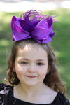 PURPLE DOUBLE LAYER FEATHER HAIR BOWS. 7.5" WIDE 4PCS/$10.00 BW-465-F