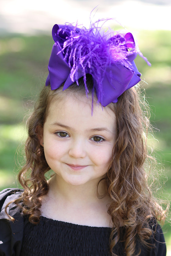 REGAL PURPLE DOUBLE LAYER FEATHER HAIR BOWS. 7.5" WIDE 4PCS/$10.00 BW-470-F