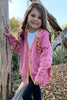 PINK V-NECK SWEATER WITH YELLOW TRIM & RUFFLE TRIM. MY-950323WEN