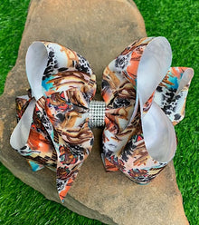  DESERT CACTUS  PRINTED BOW 7.5" WIDE 4PCS/$10.00 BW-DSG-597