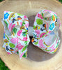 TOUCAN, FLAMINGO PALMS,WATERMELON PRINTED BOW 7.5" WIDE 4PCS/$10.00 BW-DSG-609