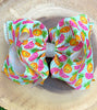 WATERMELON & PINEAPPLE  PRINTED  BOWS 7.5" WIDE 4PCS/$10.00 BW-DSG-616