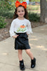 HELLO PUMPKIN BUBBLE SLEEVE SWEATSHIRT WITH MAN MADE LEATHER SKIRT. CXQTZ-216-611557 JEAN