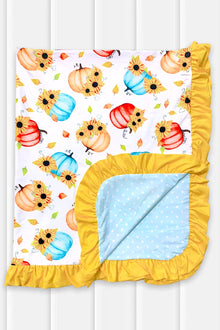  (REVERSIBLE) PUMPKIN & POLKA DOT & YELLOW TRIM  PRINTED BABY BLANKET. (SIZE: 35" BY 43") TZ-DLH1081K