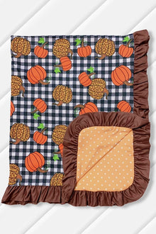  (REVERSIBLE) ORANGE & CHEETAH PUMPKIN PRINTED BABY BLANKET. (SIZE: 35" BY 43") TZ-DLH1082K