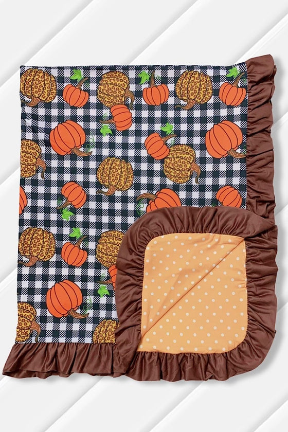 (REVERSIBLE) ORANGE & CHEETAH PUMPKIN PRINTED BABY BLANKET. (SIZE: 35" BY 43") TZ-DLH1082K