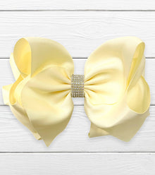  CANDLELIGHT DOUBLE LAYER HAIR BOW W/ RHINESTONES 6.5"WIDE (5PCS/$10.00)  BW-820-S