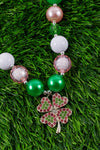 PINK,GREE & WHITE BUBBLE NECKLACE W/ RHINESTONE CLOVER PENDANT. 3PCS/$12.00 XL-01686