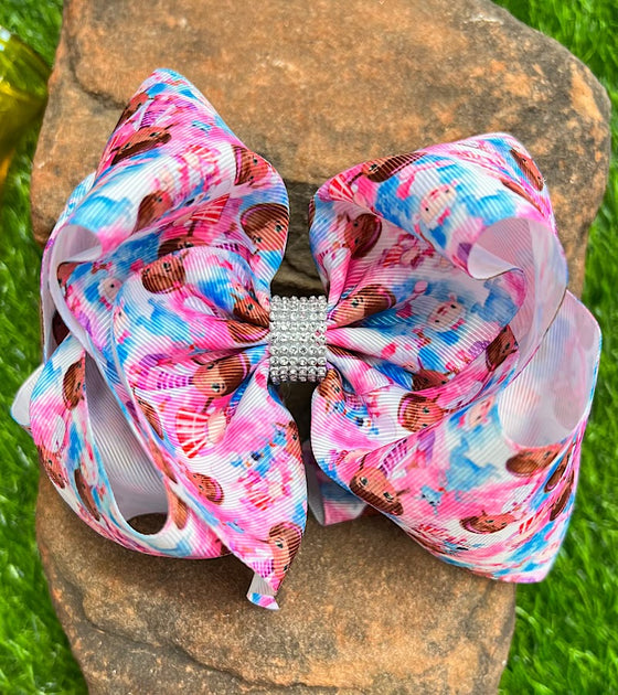 TIE DYE DR. PRINTE DOUBLE LAYER  HAIR BOWS WITH RHINESTONES. 7.5" WIDE 4PCS/$10.00 BW-DSG-784