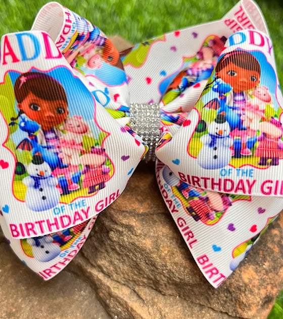 BIRTHDAY GIRL"  HAIR BOWS WITH RHINESTONES. 7.5" WIDE 4PCS/$10.00 BW-DSG-783