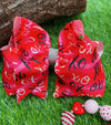 XO XO XO" VALENTINES XO PRINTED DOUBLE LAYER HAIR BOWS W/ RHINESTONES 7.5" WIDE 4PCS/$10.00 BW-DSG-787