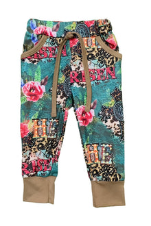  HE IS RISEN" FLORAL & CRUZ PRINTED JOGGERS. TT2023-8AMYY